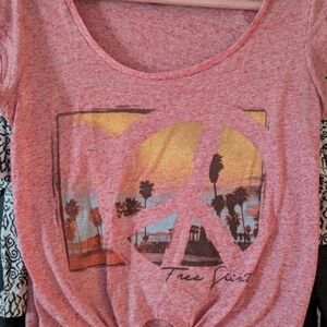 Heather Red Graphic Tee with Peace Sign